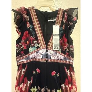 Dalia‎ MacPhee Floral Maxi Dress XL Black Multi Flutter Sleeve V-Neck D1557 NEW